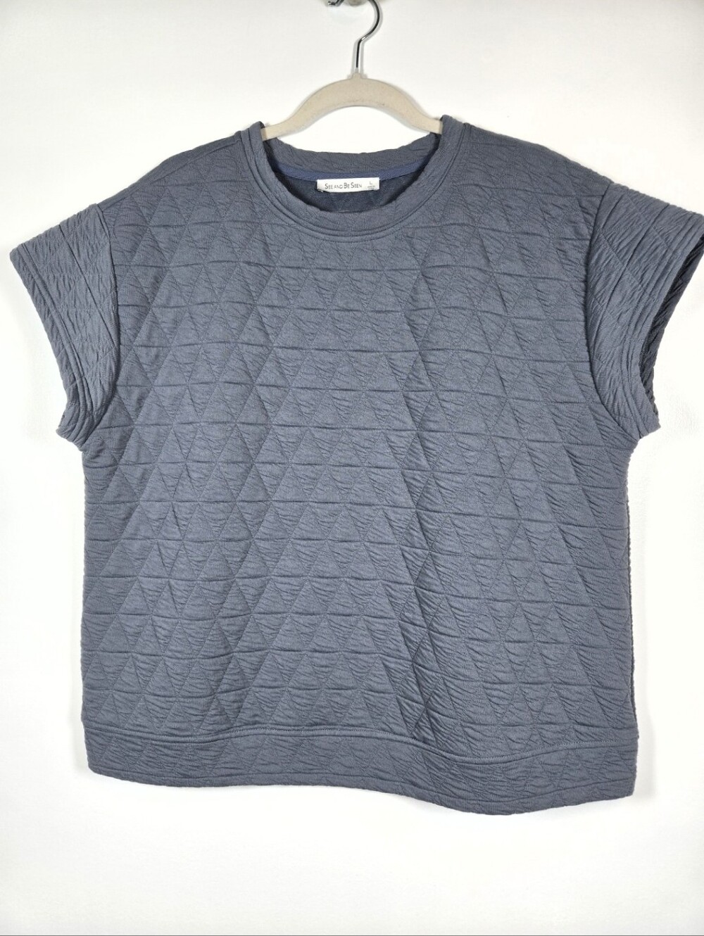 See And Be Seen Quilted Dusty Blue Gray Boxy Sweatshirt Top Size Large